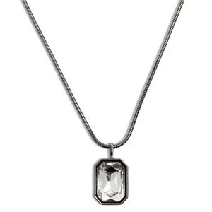 Chicos Crystal Pendant Necklace Silver Tone Long New